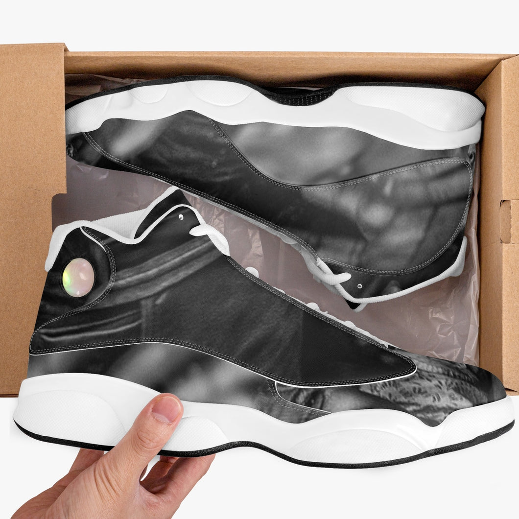 GREY 243. High-Top Leather Basketball Sneakers - White